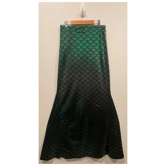 MERMAID Green Black Scales Sparkly Print Maxi Skirt - Picture 1 of 3